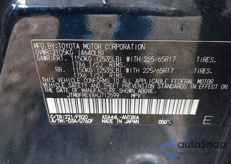 2017 Toyota Rav4 Le z USA, uszkodzony, nr VIN JTMBFREVXHJ712599